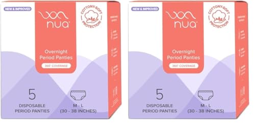 Nua Overnight Period Panties for Women | 360 Degree Coverage | for Heavy Flow | Unscented | 5 Disposable Period Panties | Medium-Large | Upto 0% Leakage (Pack of 2)