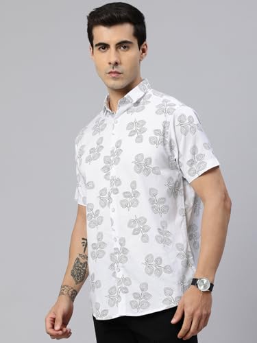 Image of Majestic Man Slim Fit Floral Printed Pure Cotton Casual Half Sleeve Shirt