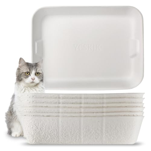 Disposable Cat Litter Box, Sturdy and Durable, Extra Thick, Large Size - 16.2"x12.6"x3.9", Water Resistant and Sustainable, Disposable Litter Boxes for Cats (White, 6-Pack)