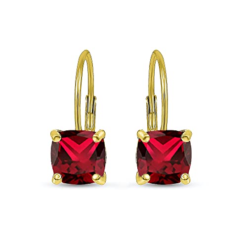 B. Brilliant Red Earrings For Women 7X7Mm Cushion-Cut Yellow Flashed Sterling Silver Synthetic Ruby Leverbacks Gold Drop Earring Bridesmaids Birthday Fashion Trendy thumb #6