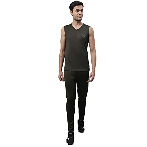 Image of Mack Jonney Dryfit Lycra Solid Co-ord Set Tracksuit For Men (Pack of 2)-DRY BLK OLV V SL D10 04-P