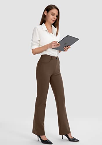 Rammus 28"/30"/32"/34" Women's Yoga Dress Pants Stretch Work Business Casual Slacks For Women Bootcut Office Trousers With 4 Pockets Coffee #TOP4