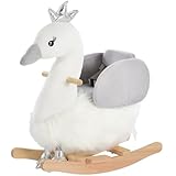 Qaba Rocking Horse, Kids Ride on Horse Swan Rocker with Sound, Plush Seat, Wooden Base, Safety Belt for Toddlers 18-36 Months, White