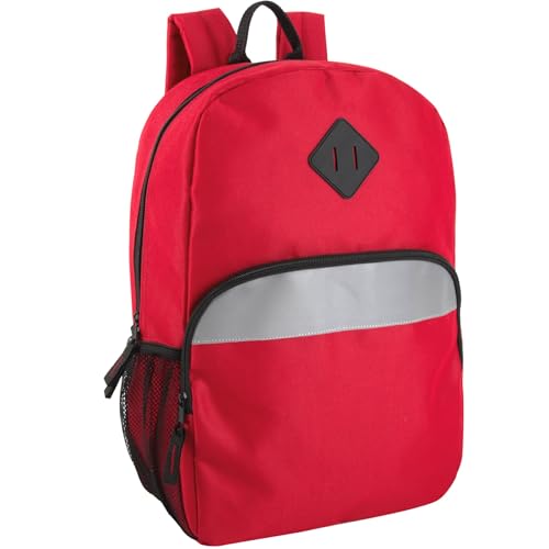 Trail maker 17" Backpack – Reflective School Backpack with Padded Straps, Water Bottle Pockets for Kids & Adults, School Travel Camp (Red)