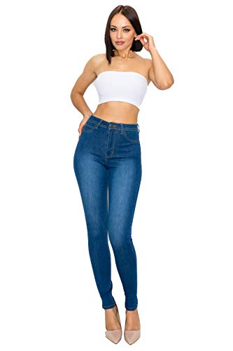 Lover Brand Fashion High Waisted-Rise Ladies Colored Denim Stretch Skinny Destroyed Ripped Distressed Jeans For Women, Indigo Blue, Large #TOP2