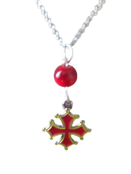 Parure Croix Occitane avec perles rouges et dorées pour femme