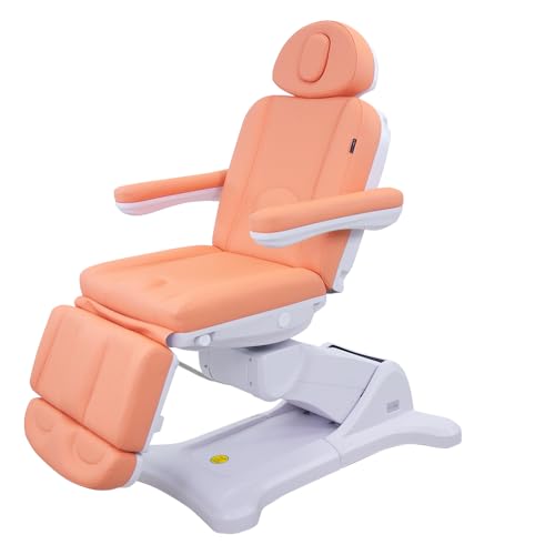Image of SKINACT Malibu Electric Medical Spa Facial Treatment Chair /Table with 240 Swivel Base, Adjustable Backrest, Leg Rest and Wired Hand Remote Control (Papaya)