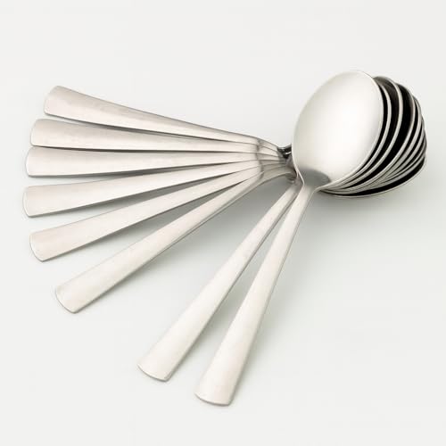 Image of Stainless Steel Spoons Set, Premium Dinner Spoons for Home & Kitchen, Luxury Dining Tableware Cutlery Set Gift for House Warming, Silver Imperial Design (12-Baby-Impress)