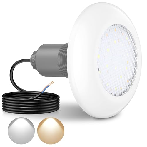LyLmLe LED Poolscheinwerfer mit Außengewinde 2', 12W Poolbeleuchtung 2 Farben Schaltbar Weiß 3000K & 6000K, Ø190mm, 12V AC LED Poolstrahler Unterwasser für GFK Fertigbecken Aufstellbecken Holzpool