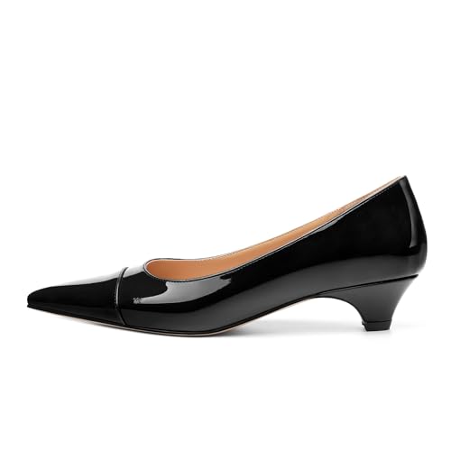 Womens Pumps, Low Kitten Heel Pumps Slip-on Pointed Toe Dress Shoes Office Party Wedding Patent 1.4 Inch2