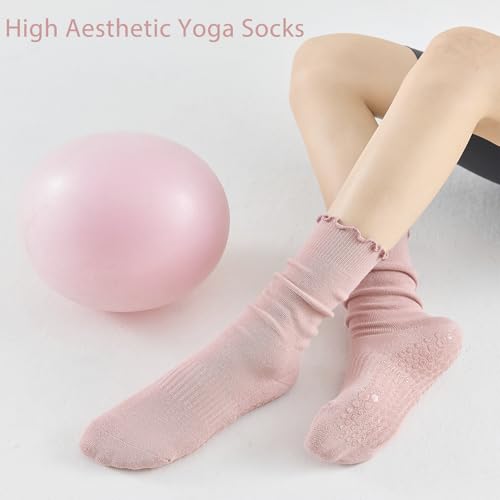 GLENMEARL Pilates Socks with Grips for Women, 3/6 Pairs Yoga Non Slip Long Socks, Grip Sock for Pilates, Dance Workout3