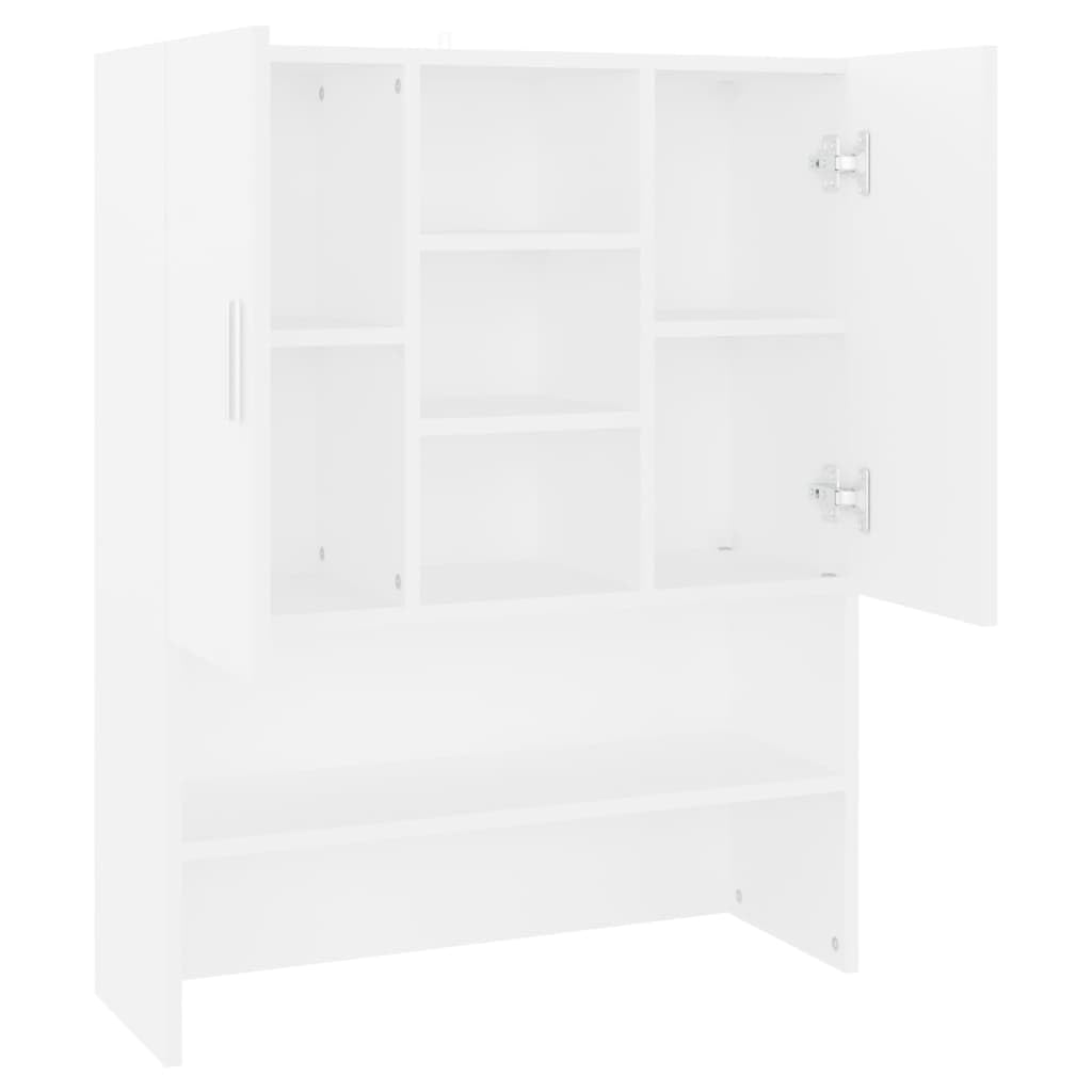 Waschmaschinenschrank Weiß 70,5x25,5x90 cm | 2 Türen, 9 Fächer, Schmaler Hochschrank Bad, Pflegeleicht mit Feuchtem Tuch