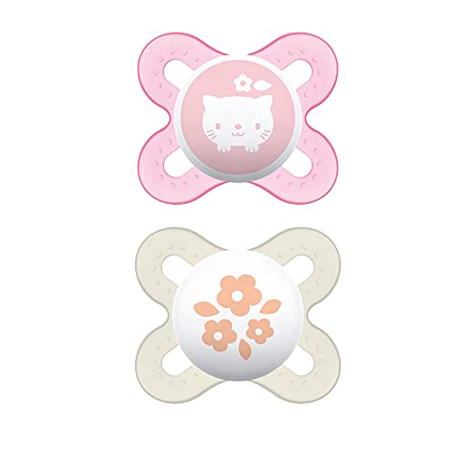MAM Start Tender Pacifiers (2 pack, 1 Sterilizing Pacifier Case), Newborn Baby Girl Pacifiers, Best Pacifier for Breastfed Babies, Self Sterilizing Baby Pacifier Case, Baby Pacifiers