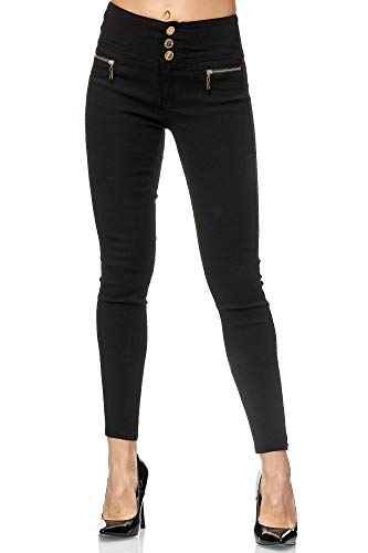 Elara Damen Stretch Hose High Waist Jeggings Chunkyrayan 2563 Black-36 (S)