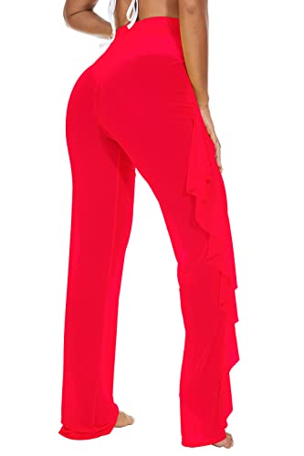Image of Jumppmile Women's Ruffle Sheer Mesh Swimwear Bikini Cover Up Pants See Through