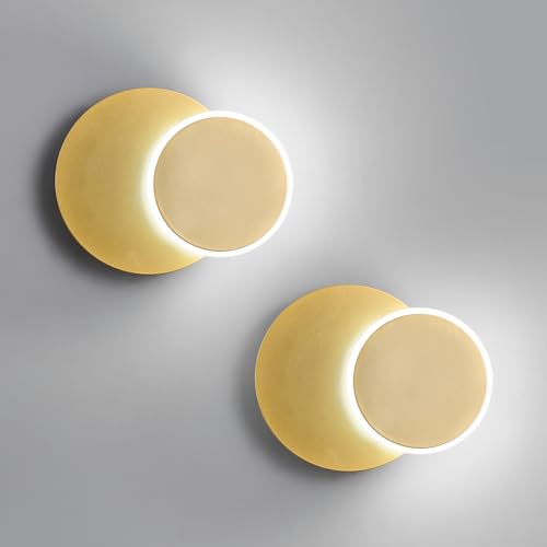 Image of Modern LED Gold Wall Sconces Set of Two Acrylic Wall Lights Lighting Fixture 6000K White Light 8W Dimmable Wall Lamp Round Sconces Wall Lighting for Indoor Bedroom Bedside Hallway