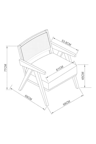 Image of Vivek Arts Store Solid Wood Rattan Chair for Living Room, Bedroom and Home | Chandigarh Chair Natural | Multipurpose Wooden Arm Chairs (77 x 68 x 69 cm)