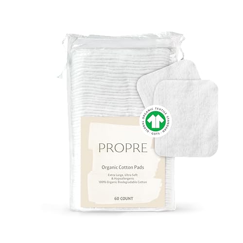Propre Baby XL Premium European Style 100% Organic Cotton Pads GOTS Certified Dry Wipes Ultra-Thick & Lint-Free for Sensitive Skin for Diaper Changes and Make up Removal (60ct)