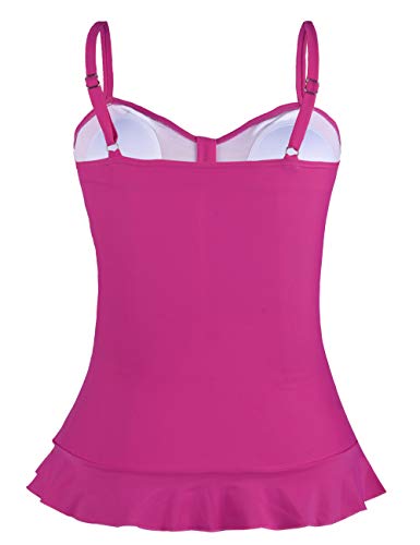 Image of Hilor Women's 50's Retro Ruched Tankini Swimsuit Top with Ruffle Hem