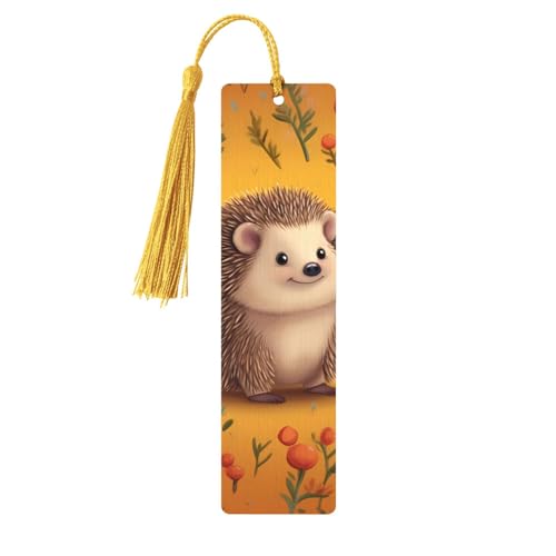 タッセル付きハリネズミのしおり、女性、男性用の木製ブックマーク、本好きのためのハンドメイドブックマーク、読書ページマーカー木製タグオーナメント、誕生日教師へのギフト。
