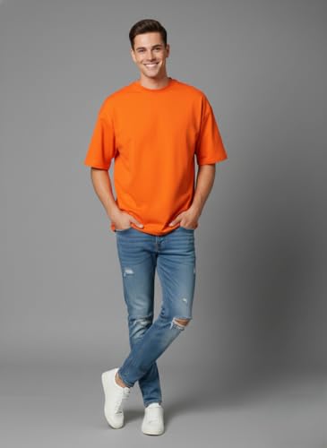 Image of Besick Oversized Plain Cotton Drop Shoulder Baggy fit Tshirt for Men