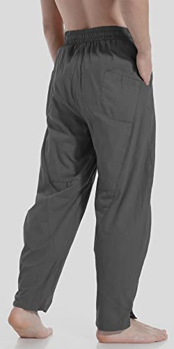 CLANMILUMS Men's Casual Cotton Linen Pants Loose Elastic Waist Summer Beach Trousers3