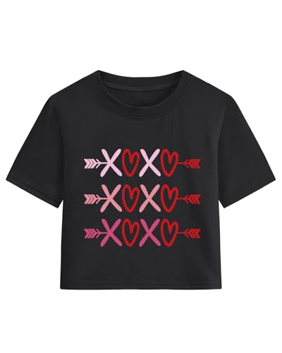 Image of Tkria Girl Crop Tops Valentine Short Sleeve Tshirt Tie Dye Heart Teen Girls Shirt Clothes 6-14 Years