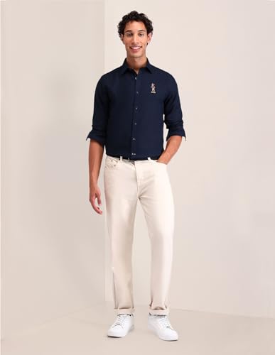 Image of U.S. Polo ASSN. Solid Tailored Fit Shirt for Men - 100% Cotton, Breathable & Comfortable, Full Sleeves Casual Shirt for Men
