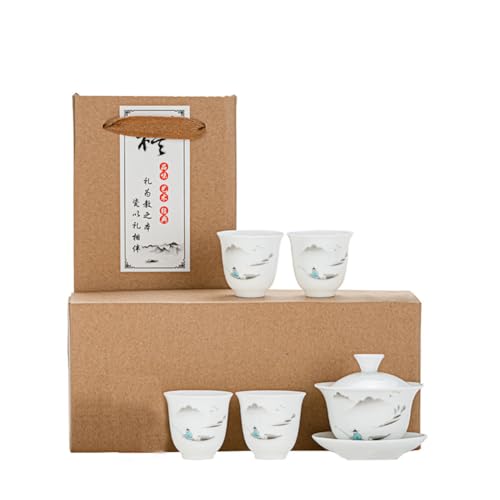 Image of Liang baobao Gaiwan with 4 Cups Sets White Porcelain Chinese Tea cups Gongfu Tea Set (landscape)