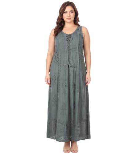 Image of Sakkas Stella Long Tank Top Adjustable Caftan Corset Dress with Embroidery