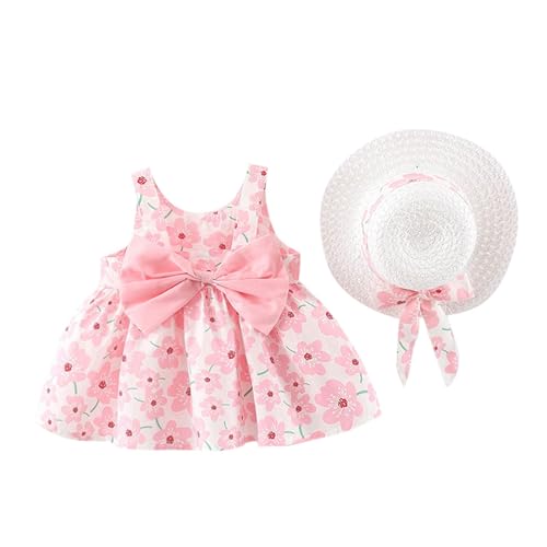 Image of Bold N Elegant Girls Cotton Sleeveless Floral Print Summer Frock Dress with Sun Hat for Preschool Girls