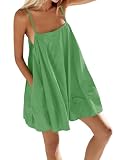 Picture of Fisoew Womens Oversized Spaghetti Strap Mini Dress Sleeveless Flowy Casual Summer Dresses Green