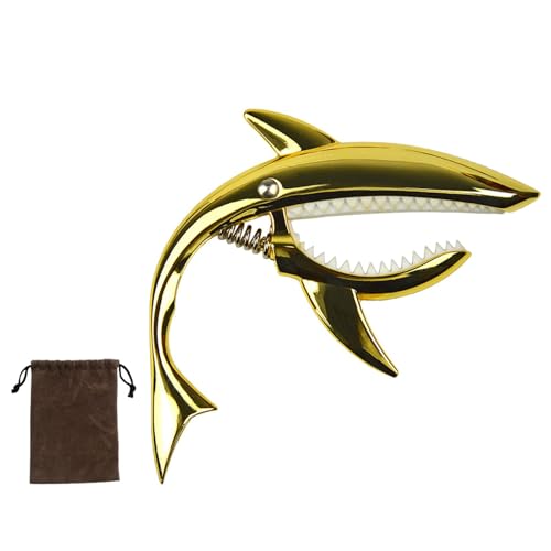 TTETTZ ギターカポ ユニークなデザイン カポ キャリングポーチ付き 亜鉛合金クリップ アコースティックベース ウクレレ クラシックギター用, 金