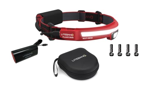 Liteband Bundle PRO PureHD 2500 Lumens LED Headlamp Rechargeable Battery Powered Bright Head Lamp Flashlight Hard Hat Light Mechanic Lamps Camping Running Best Rated for Forehead Red
