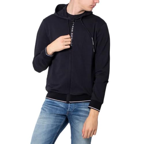 A｜X ARMANI EXCHANGE A | X ARMANI EXCHANGE Men's Logo Zipper Full Zip Hooded Sweatshirt, Black, XL