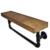 Industrial Hand Towel Holder & Shelf, 24" x 6" Rustic Farmhouse Pipe Shelving Decor, Perfect for Bathrooms and Kitchen Walls, Wood Shelf with Vintage Black Iron Metal Pipe