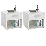 CARO-Möbel Nachttisch Mary im 2er Set Nachtschrank Nachtkommode in weiß mit Schublade und offenem Fach