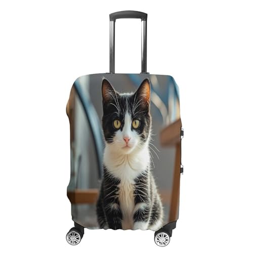 White And Black Kitten Sitting Travel Luggage Cover Washable Anti-scratch Suitcase Protector Dustproof Protective Cover Case for Wheeled Luggage Fits 19-32 Inch Luggage
