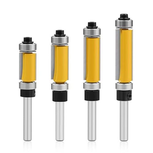 4Pcs Top and Bottom Bearing Flush Trim Router Bits Set 1/4 Inch Shank Carbide Pattern Flush Trim Cut Router bit 1/2 Inch Cutting Diameter 3/4 1 1-1/4 1-1/2 Inch Cutting Length (Size A)