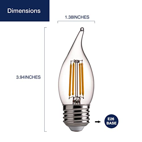 Flsnt Led 60 Watts Equivalent Chandelier Light Bulbs, Ca11 Dimmable Filament Clear Led Candelabra Bulbs, E26 Medium Base, 2700K Soft White, 6 Pack #TOP2