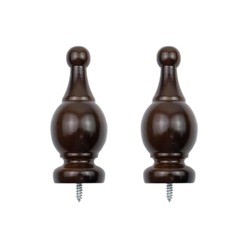 T Tulead Wood Curtain Rod Finials Decorative Drapery Rod Finials Bed Post Finial 1.1-Inch Screw Curtain Rod Finials Pack of 2