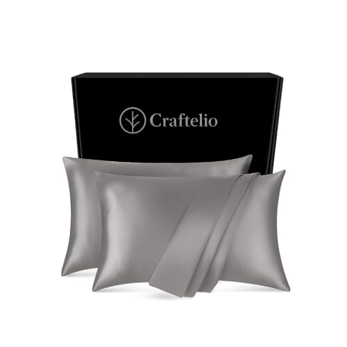 Image of Satin Pillow Covers Set of 2 with 3 Free Random Color Scrunchies - Luxurious, Soft & Smooth Cushion Cases for Skin and Hair Care (Gray)