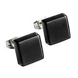 Kleine Ohrstecker mit Stein in schwarz • Flache Upcycling Ohrringe • Nickelfreie Stecker aus Edelstahl • Nachhaltiger Schmuck • 10mm x 10mm x 3mm