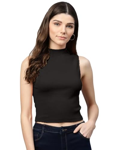 Image of ADBUCKS Women's Sleeveless Ribbed Cotton Mock Neck Top | Mock Neck Fitted Crop Top | Casual & Stylish - Sizes XS to XL