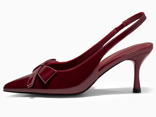 Image of Coutgo Womens Slingback Kitten Heels Bow Closed Pointed Toe Pumps Slip on Office Work Dress Shoes