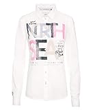 Tailliert geschnitten SOCCX Damen Baumwollbluse mit Lettering und Pailletten