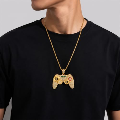 Kprusoian To My Son/Grandson Necklace,Punk Hip Hop Game Controller Necklaces Colorful Crystal Game Console Necklace for Son Grandson Men BFF Friendship (A-Gold) by Kprusoian - Used condition - Image 2