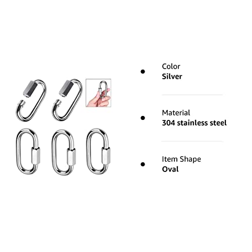 Quick Link, Lsqurel 304 Stainless Steel D Shape Locking Carabiner Heavy Duty Repair Link Pets Keychain For Outdoor Traveling Equipment M4 M6 M8 Capacity 200Lb 600Lb 1200Lb (M4 5Pack) #TOP7