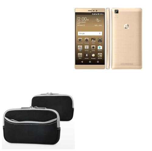 BoxWave Case Compatible with QMobile E1 - SoftSuit with Pocket, Soft Pouch Neoprene Cover Sleeve Zipper Pocket - Jet Black with Grey Trim