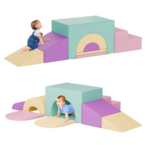 Image of TOLEAD Soft Foam Climbing Blocks Set – Large 5-in-1 Soft Play Toys Crawling & Sliding Climbing Arch for Toddlers, Foam Playset for Nursery,Preschool,Pink